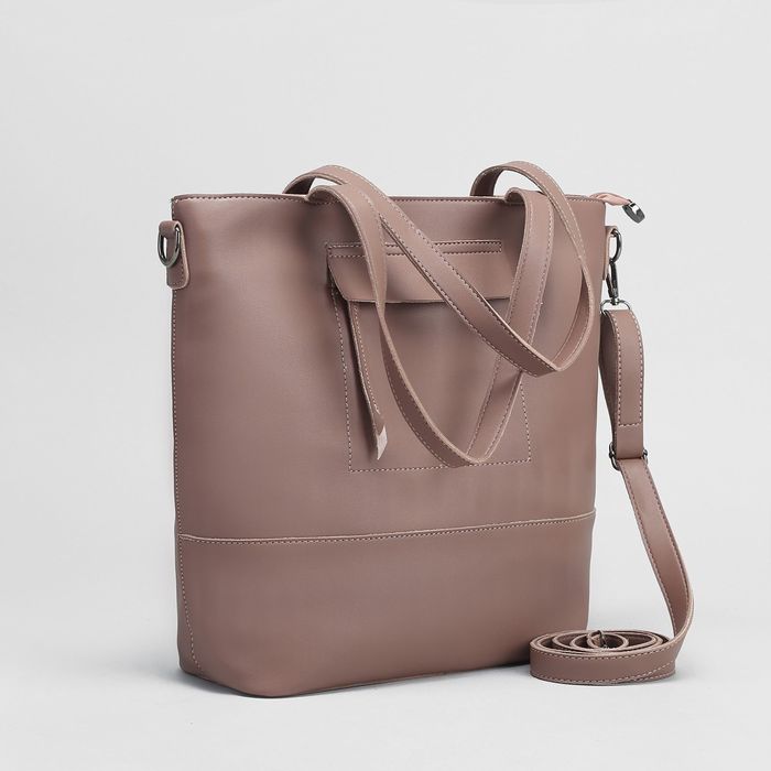 Сумка женская, 1 отдел с перегородкой, 2 наружных кармана, длинный ремень, цвет бежево-розовый