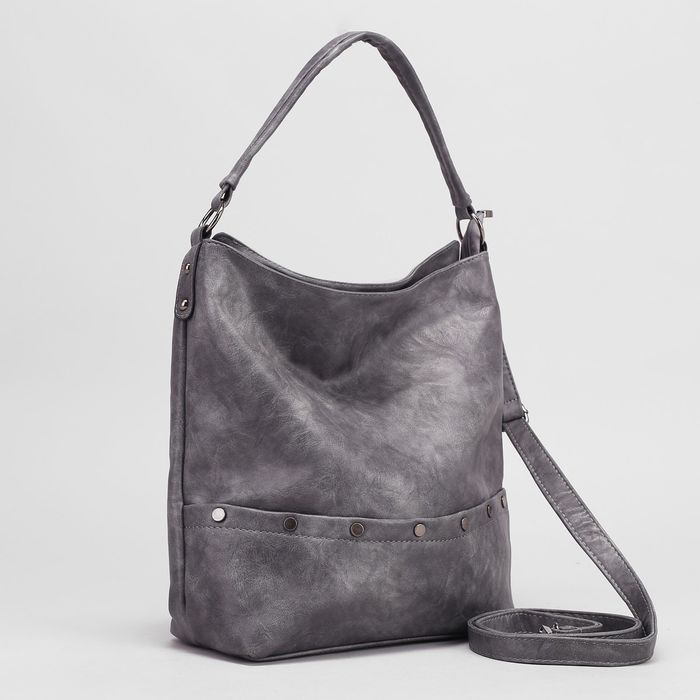 Сумка женская, 1 отдел с перегородкой, наружный карман, длинный ремень, цвет серый