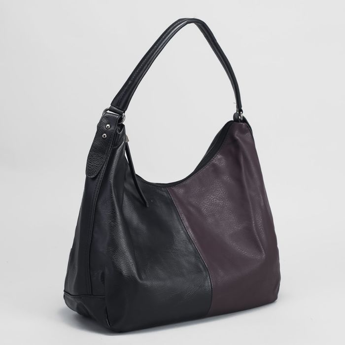 Сумка женская, отдел с перегородкой, наружный карман, цвет чёрный/баклажановый