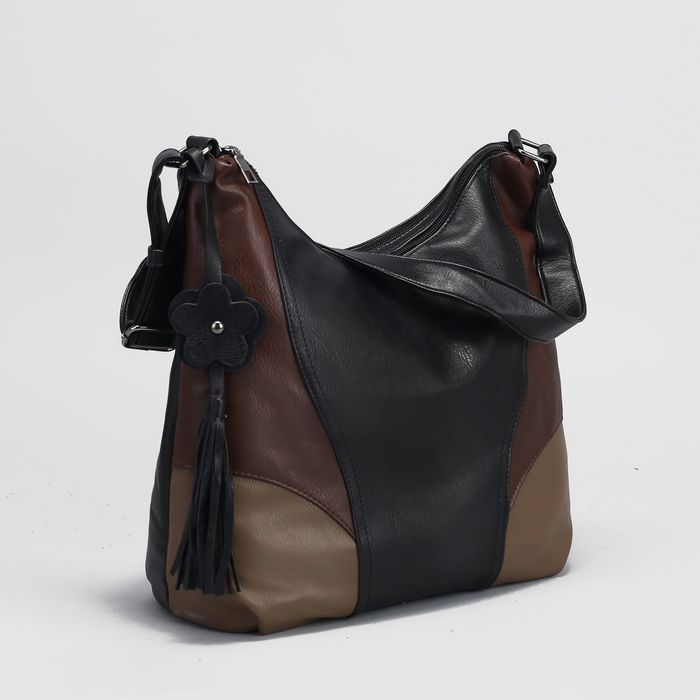 Сумка женская на молнии, 2 отдела, наружный карман, цвет чёрный/коричневый