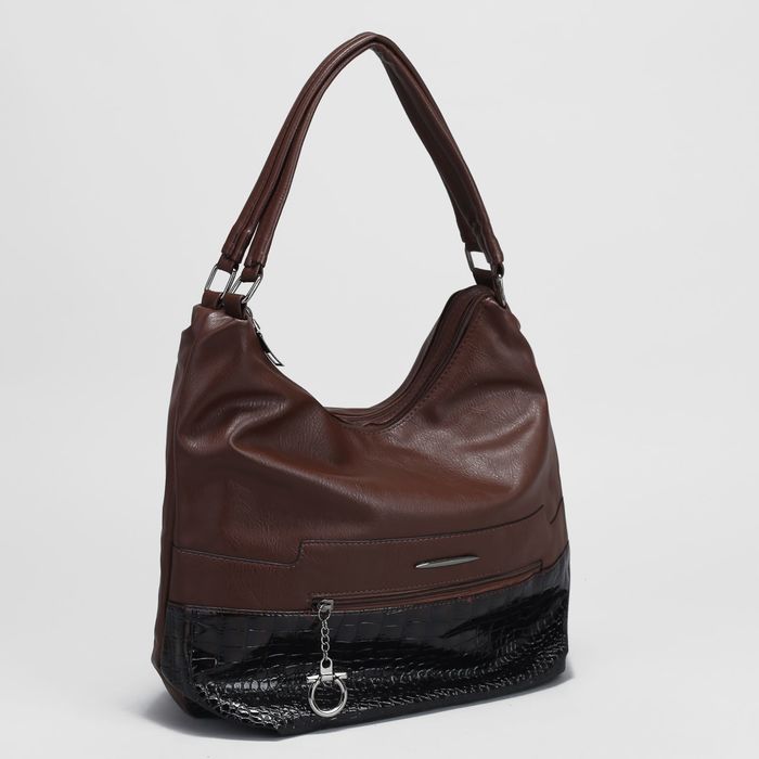 Сумка женская, 2 отдела на молниях, 2 наружных кармана, цвет коричневый