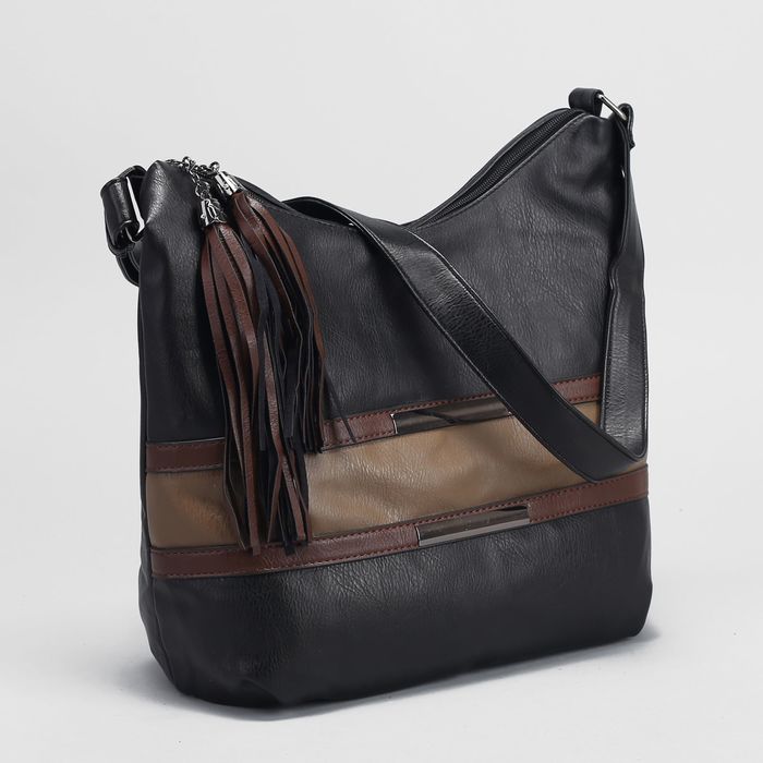 Сумка женская на молнии, 2 отдела, наружный карман, цвет чёрный