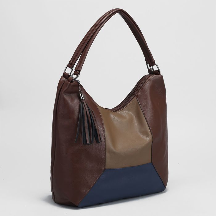 Сумка женская, 2 отдела на молниях, наружный карман, цвет коричневый