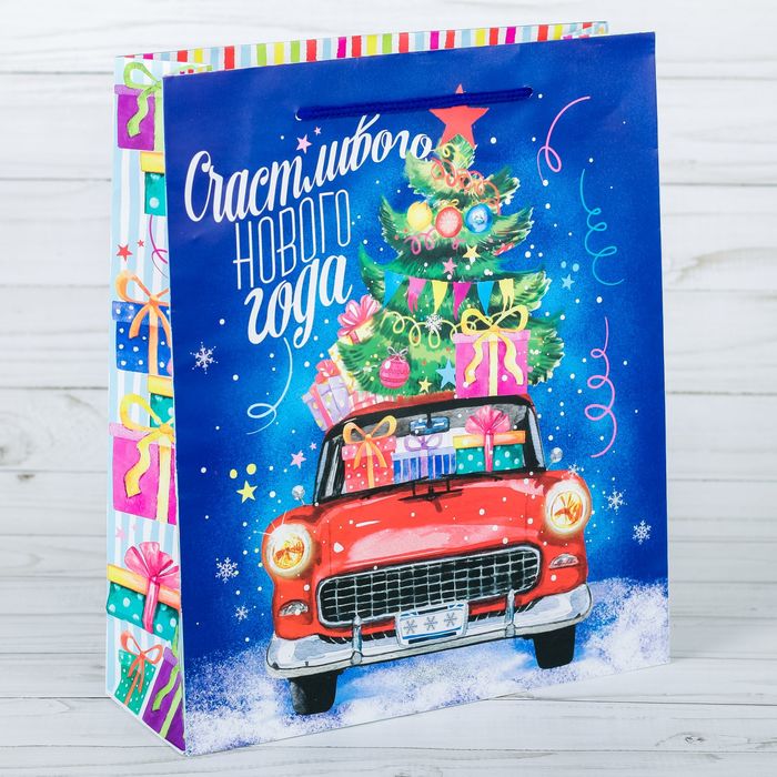 Пакет ламинированный вертикальный «В гости с подарками!», 23 × 27 × 8 см