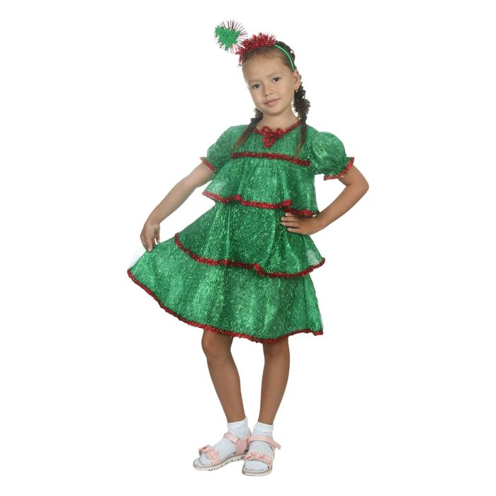 Карнавальный костюм "Ёлочка искристая", атлас, кокошник, платье ярусами, р-р 28, рост 98-104 см