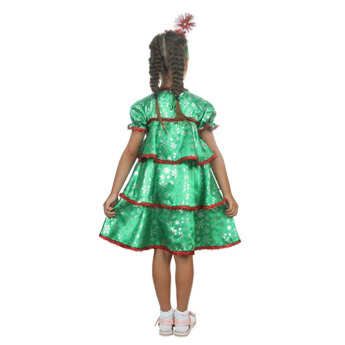 Карнавальный костюм "Ёлочка со снежинками", атлас, платье ярусами, ободок, р-р 28, рост 98-104 см