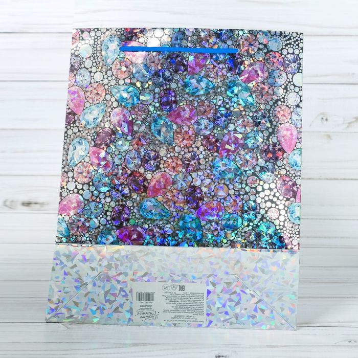 Пакет подарочный голография вертикальный «Самоцветы», MS 18 × 23 × 8 см