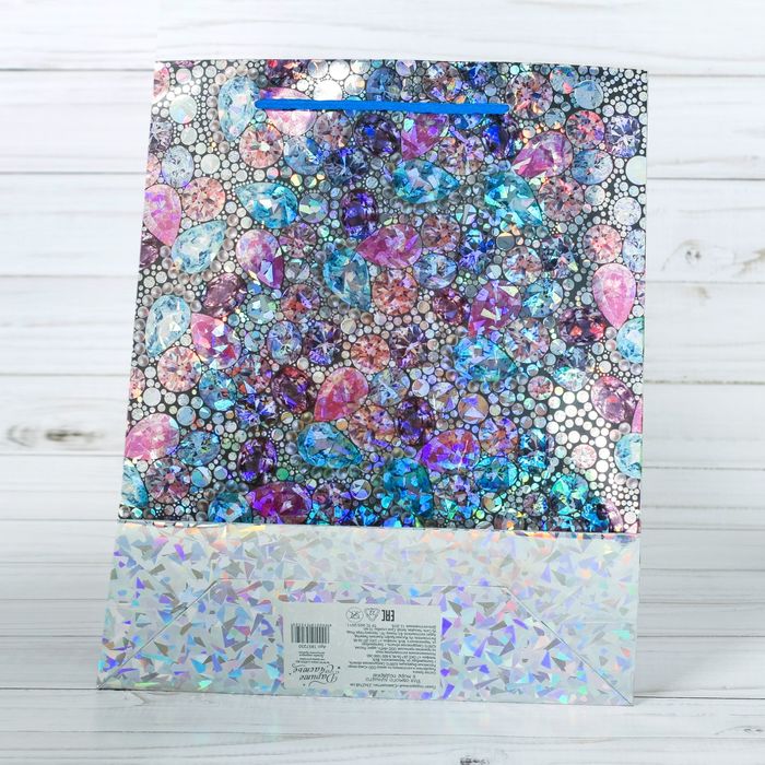 Пакет подарочный голография вертикальный «Самоцветы», ML 23 × 27 × 8 см