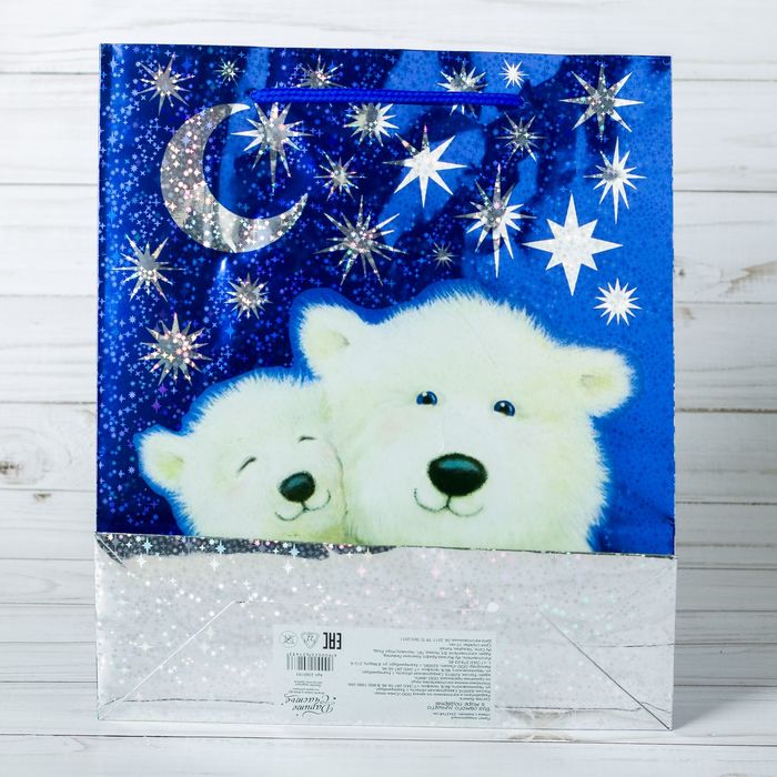 Пакет подарочный голография вертикальный «Умка с мамой», 18 x 23 × 8 см