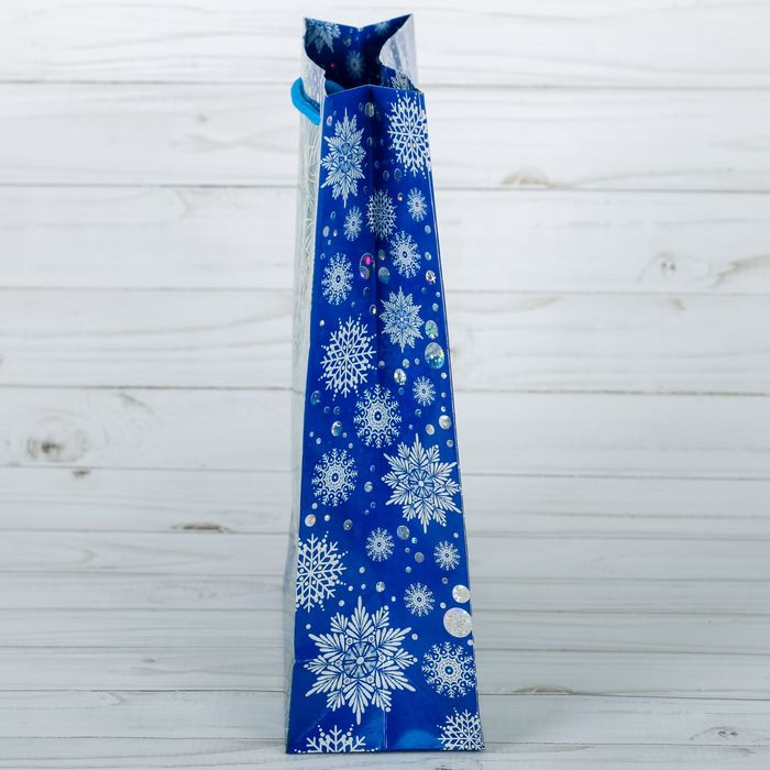 Пакет подарочный голография вертикальный «Новогодний лес», 23 x 27 × 8 см