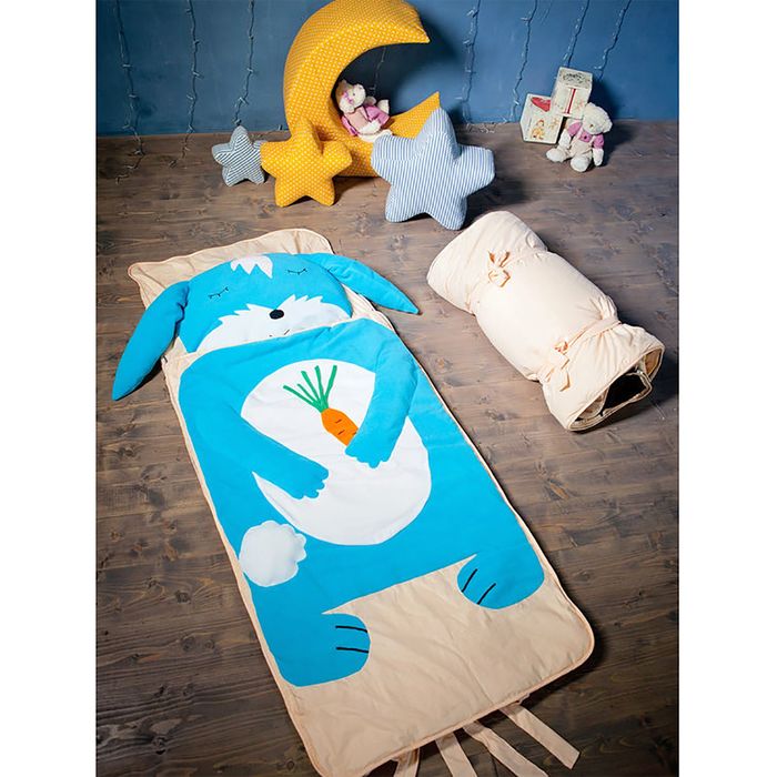 Спальный мешок "Зайка" на молнии, цвет голубой, размер 60х120 см (S), флис/синтепух/хлопок