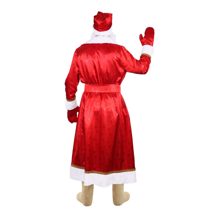 Карнавальный костюм "Дед Мороз искристый", атлас, шуба, шапка, варежки, борода, мешок, р-р 52-54