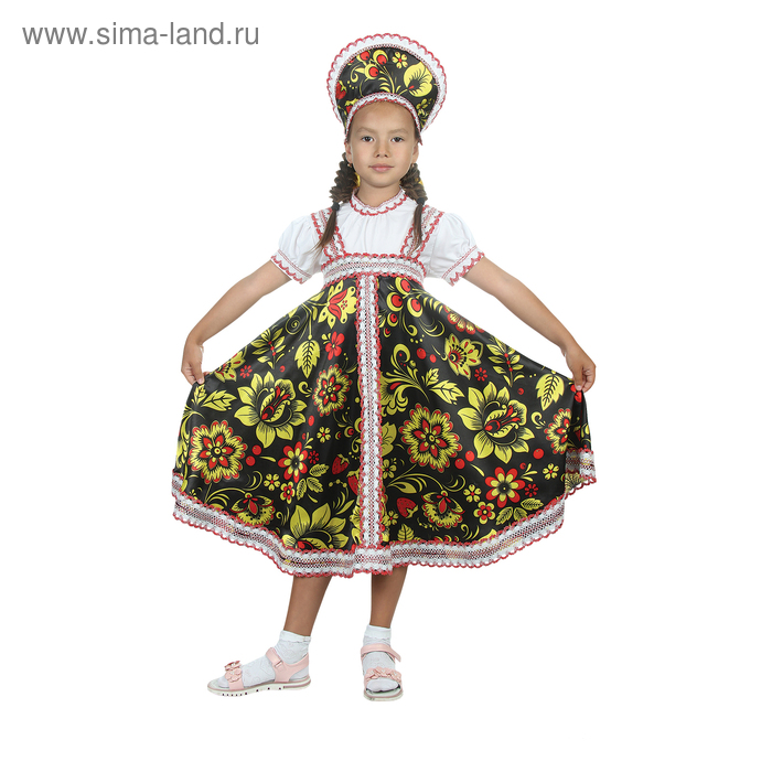 фото Русский народный костюм "хохлома", платье, кокошник, цвет чёрный, р-р 32, рост 122-128 см страна карнавалия