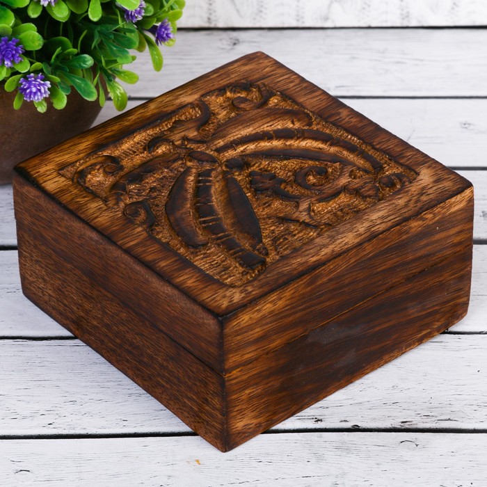 Шкатулка "Стрекоза" дерево манго, 10,3*10,3*5,2 см