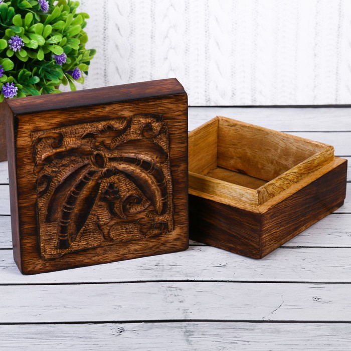 Шкатулка "Стрекоза" дерево манго, 10,3*10,3*5,2 см