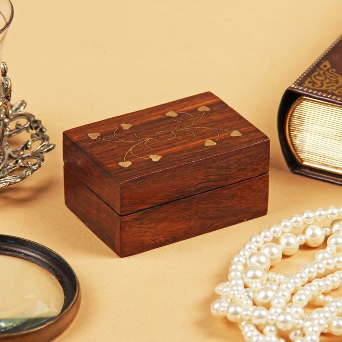 Шкатулка дерево "Сердечки и капли" 7,5х5х3,5 см