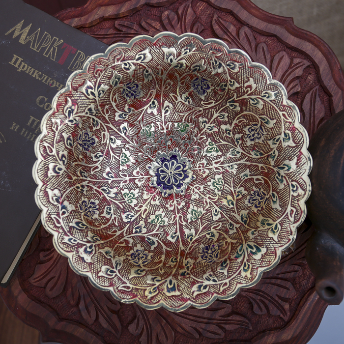 Блюдо латунь цветная эмаль "Живая изгородь" 6,5х20х20 см