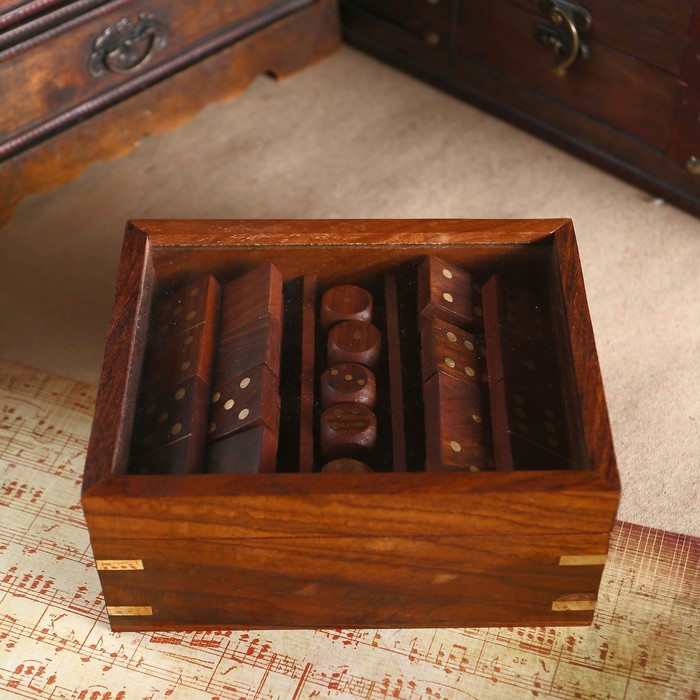 Шкатулка дерево прозрачная 3 в1 (крестики нолики, кости, домино) 7х12,7х15,5 см