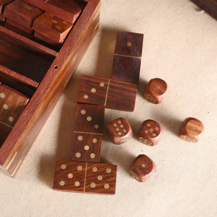 Шкатулка дерево прозрачная 3 в1 (крестики нолики, кости, домино) 7х12,7х15,5 см