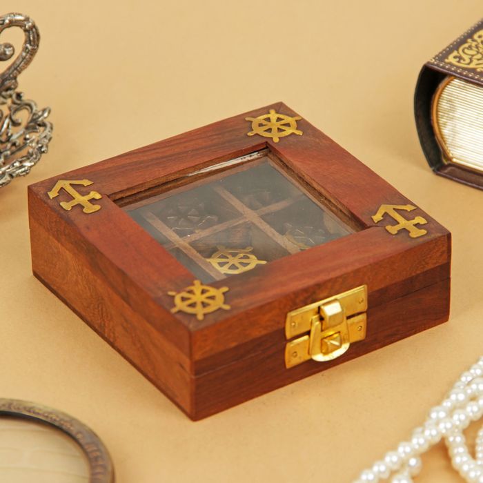 Шкатулка дерево прозрачная крестики нолики "Морская" 3,5х10х10 см