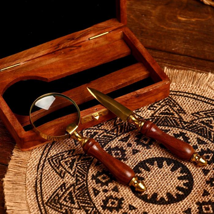 Сувенир набор "Сыщик" (лупа рукоять полистоун, резак) 3,2х9,5х18 см