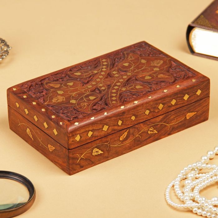 Шкатулка дерево резная с инкрустацией цветов "Тюльпан" 5,5х12,5х20 см