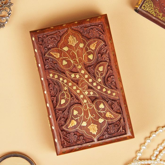 Шкатулка дерево резная с инкрустацией цветов "Тюльпан" 5,5х12,5х20 см