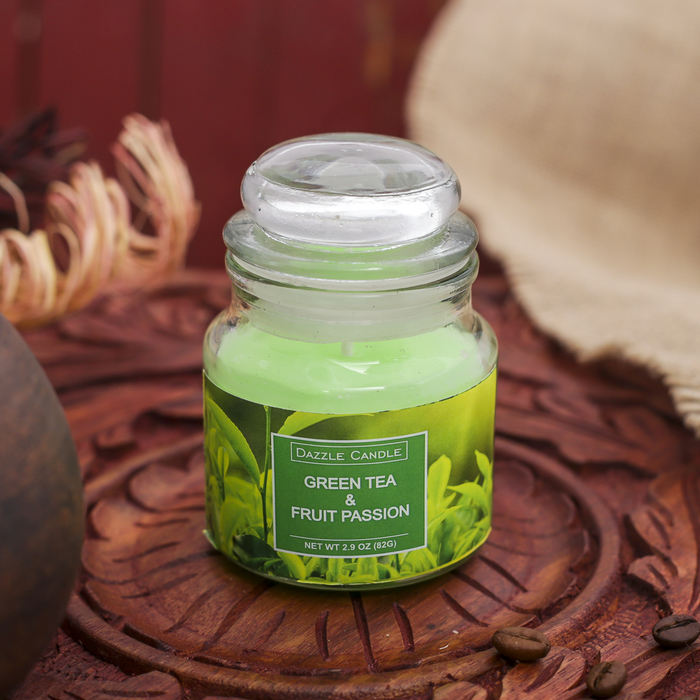 Свеча в банке "Зелёный чай и фруктовая страсть" 82 гр 6х9х9 см
