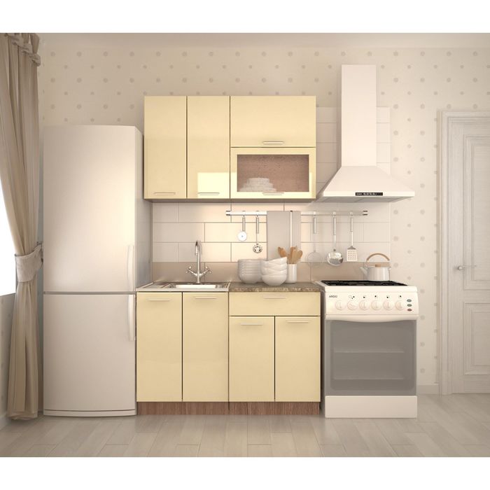 Кухонный гарнитур прямой ЕВА, 1200 мм, цвет Ваниль глянец