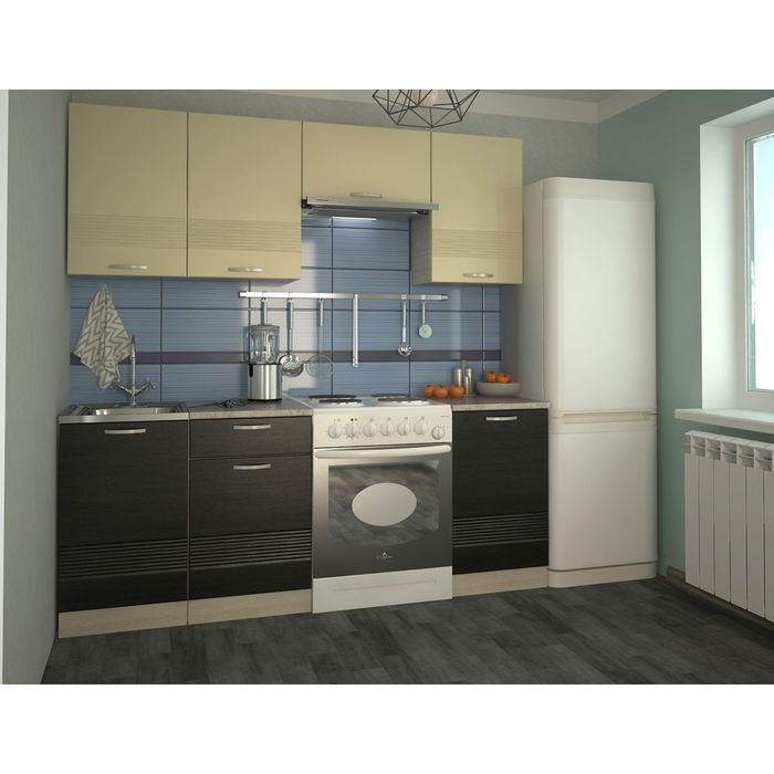 Кухонный гарнитур Волна, 2100 мм, цвет Ваниль ПВХ/Венге