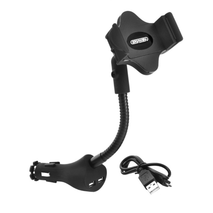 Держатель в прикуриватель SKYWAY, с 2-мя USB(1.2A), разъемами (шир.58-85 мм) 360°, Soft touch 2612