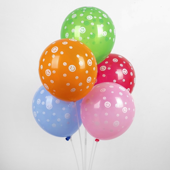 Шар латексный 25 шт. Смайл цвета МИКС 12"