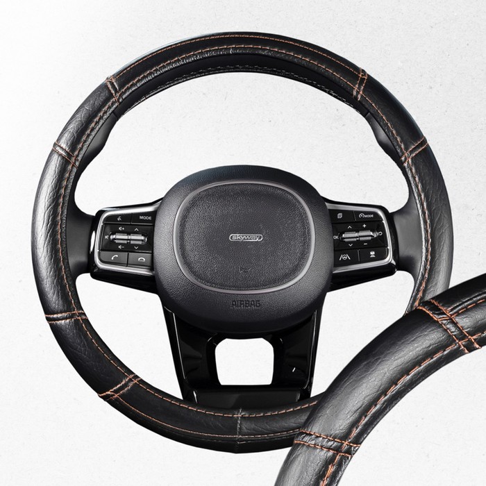 Оплетка SKYWAY, кожаная, размер M, черная, с бежевыми вставками 2613363