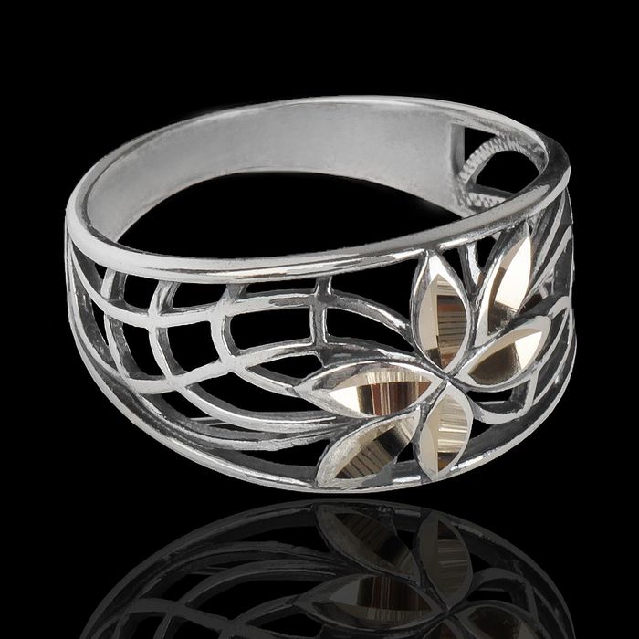 Кольцо "Лотос", посеребрение с оксидированием, 19 размер