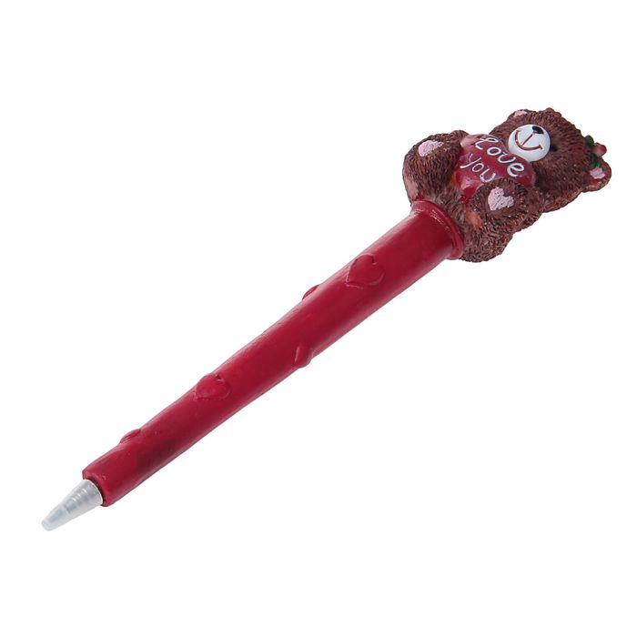 Ручка шариковая-прикол полистоун Мишка с розами