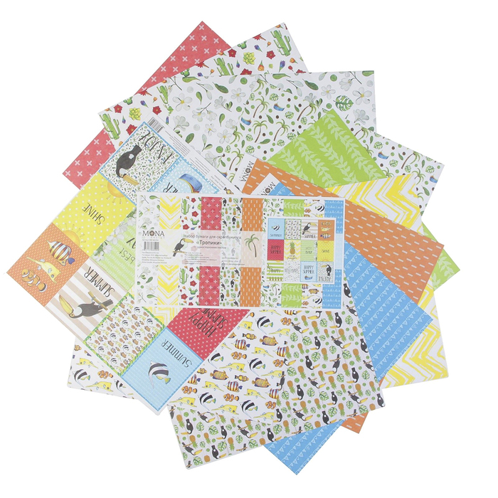Набор бумаги для скрапбукинга "Тропики" 10 листов 30,5х3,5 см плотность 190гр/м2