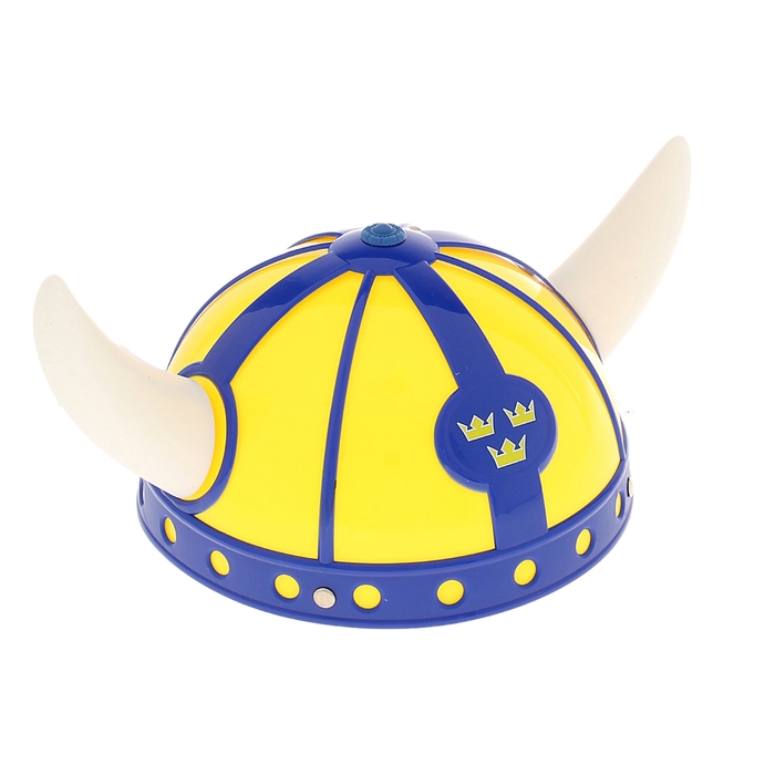 Шлем "Викинг", белые рога, цвет жёлто-синий