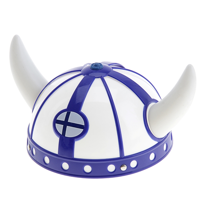 Шлем "Викинг", маленькие рога, цвет бело-синий