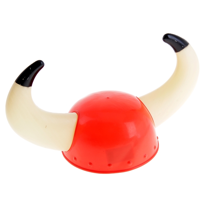 Шлем "Викинг", большие рога, цвет красный