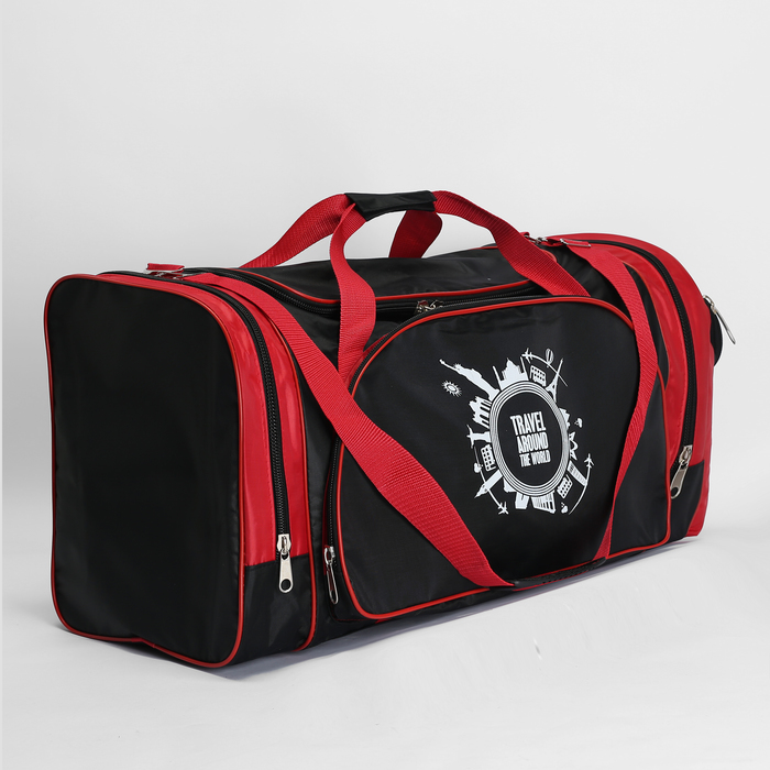 Сумка дорожная на молнии, 1 отдел, 4 наружных кармана, цвет чёрный/красный