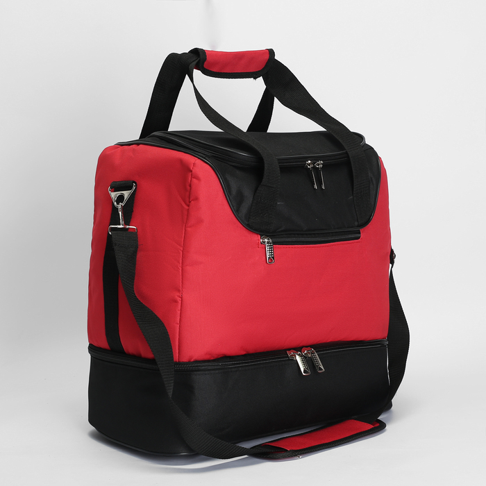 Сумка-трансформер дорожная, 2 отдела, наружный карман, ремень, цвет чёрный/красный