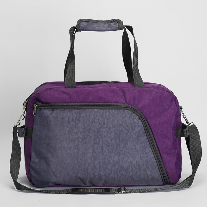 Сумка спортивная на молнии, 1 отдел, 2 наружных кармана, ремень, цвет серый/сиреневый