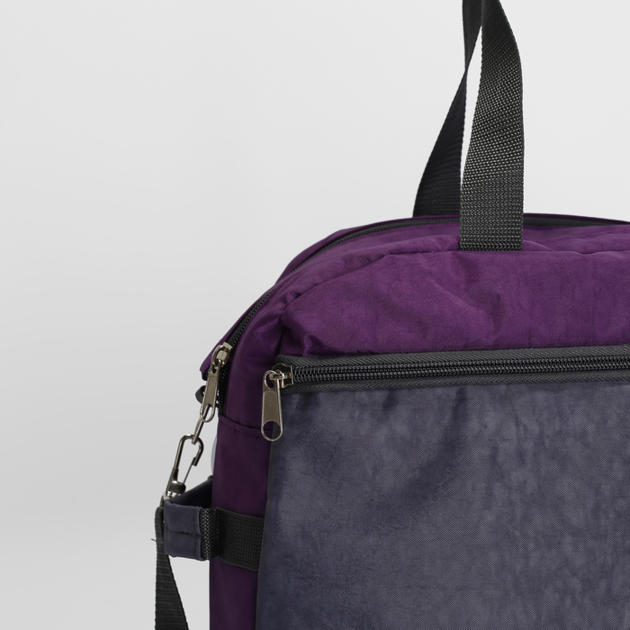 Сумка спортивная на молнии, 1 отдел, 2 наружных кармана, ремень, цвет серый/сиреневый