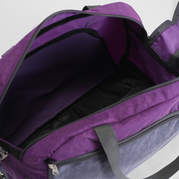 Сумка спортивная на молнии, 1 отдел, 2 наружных кармана, ремень, цвет серый/сиреневый