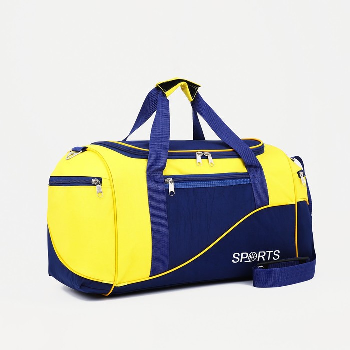 фото Сумка спортивная, отдел на молнии, 3 наружных кармана, длинный ремень, цвет синий/жёлтый зфтс
