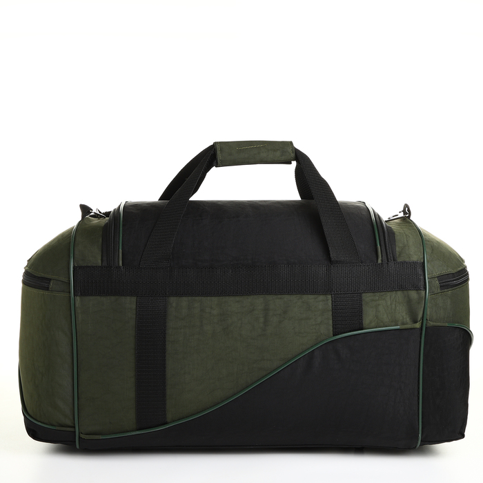 Сумка спортивная на молнии, 1 отдел, 3 наружных кармана, длинный ремень, цвет зелёный