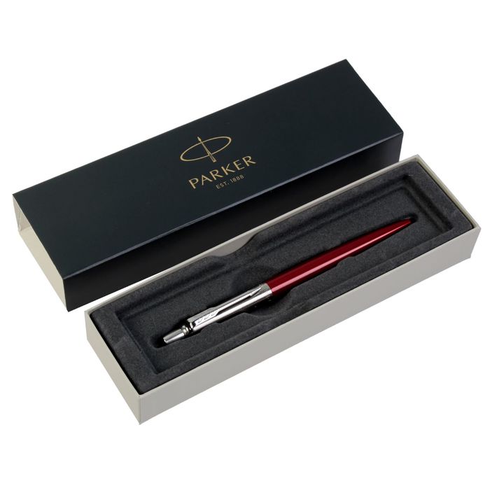 Ручка шариковая Parker Jotter Core Kensington Red CT M, корпус из нержавеющей стали, красный глянцевый/ хром, синие чернила (1953187)