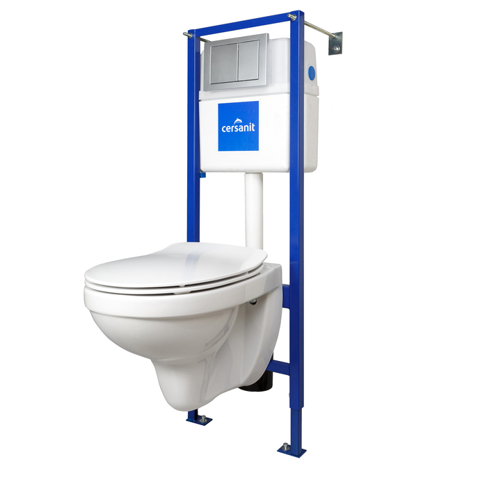 Сет Cersanit DELFI (подвесной унитаз, тонкое сиденье, инсталляция, кнопка)