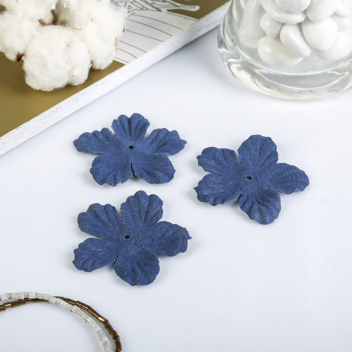 Декор для творчества под замшу "Пятилистник" темно-синий (набор 20 шт) 4,5х4,5 см