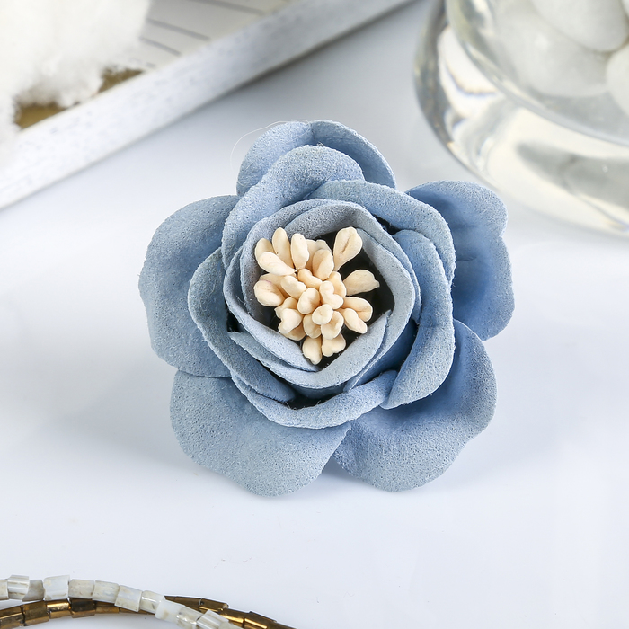 Декор для творчества под замшу "Розочка" голубой (набор 2 шт) 4,5х4,5 см